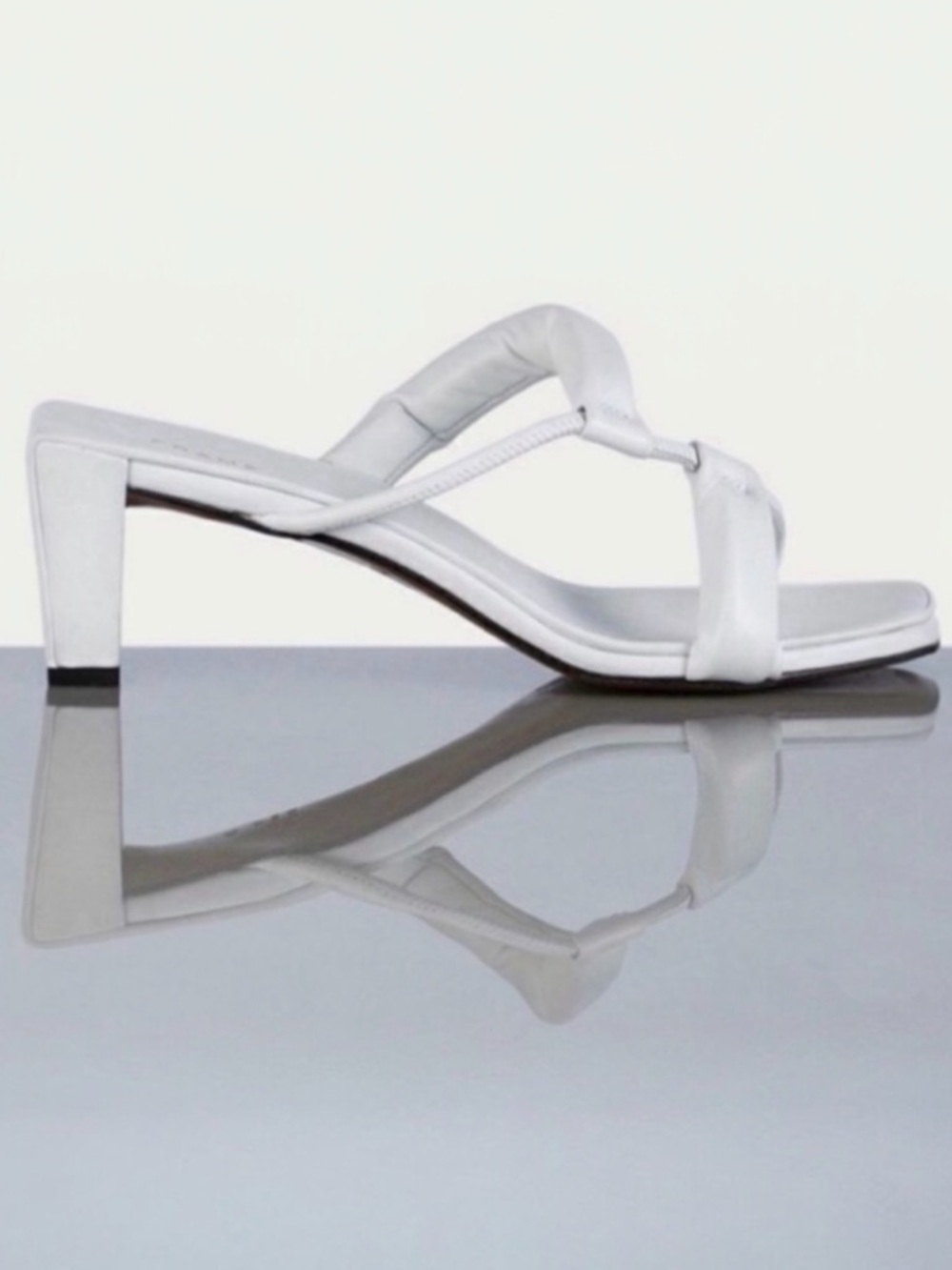 FRAME Le Gracie Asymmetric White Leather Slip on Slide Sandal Kitty Heel  7.5